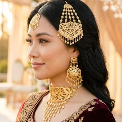 Golden Filigree Bridal Choker Set with Regal Paasa