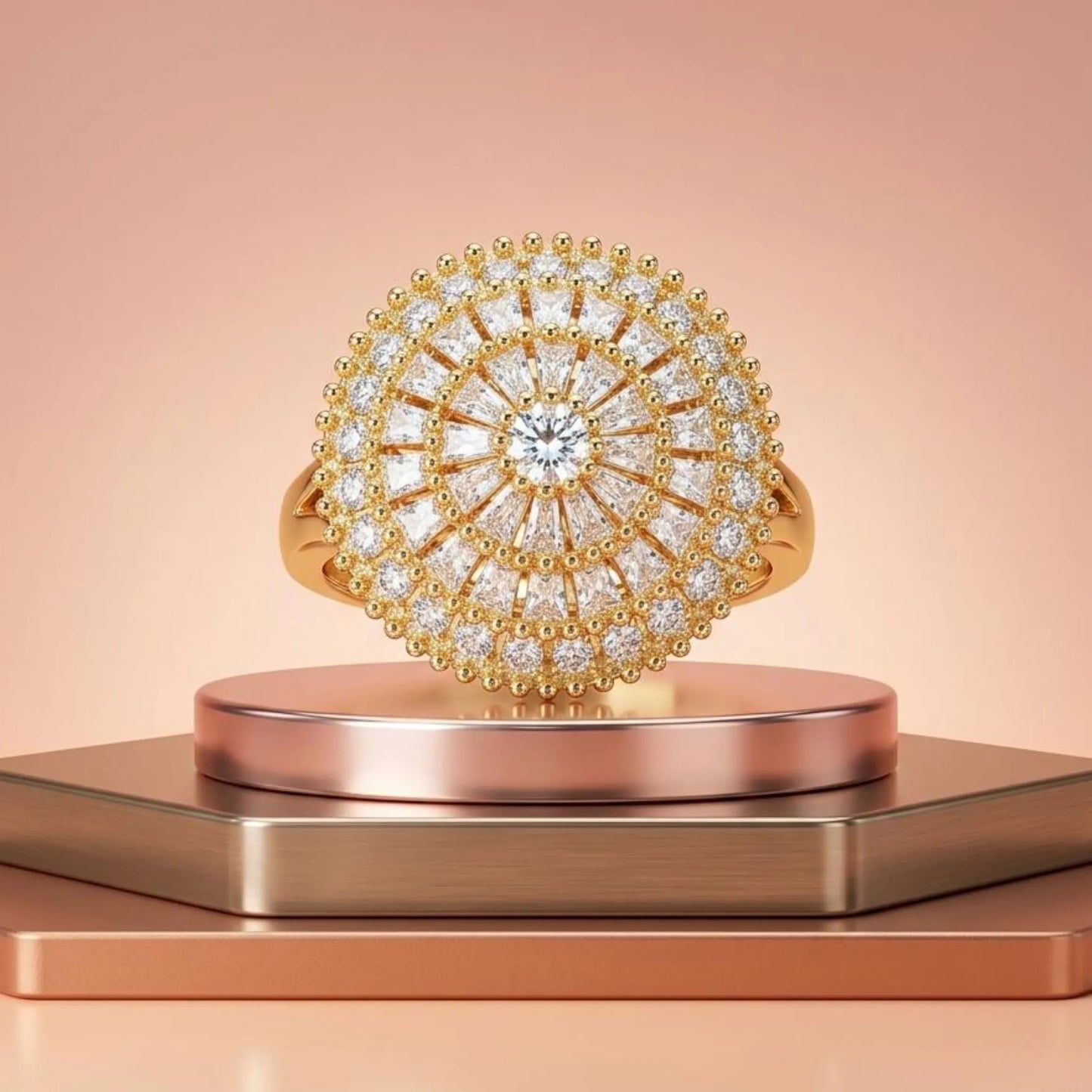 Golden Sunburst Cocktail Ring