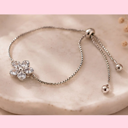 Kids' Silver Heart & Flower Jewellery Gift Set – Heart Necklace, Flower Bracelet & Crystal Bangle