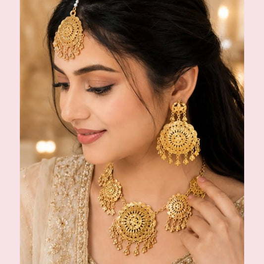 Traditional Gold-Tone Necklace Set with Tikka