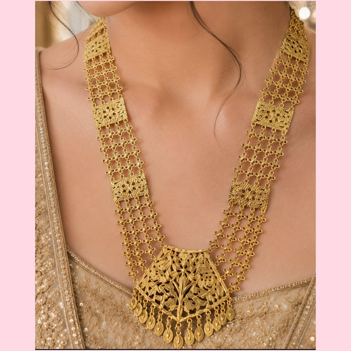 Traditional Bridal Long Necklace Set with tikka