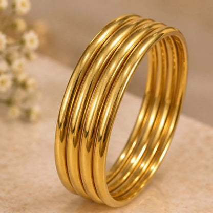 Classic Gold-Tone Plain Round Bangles Set – Minimalist Traditional Everyday Jewellery