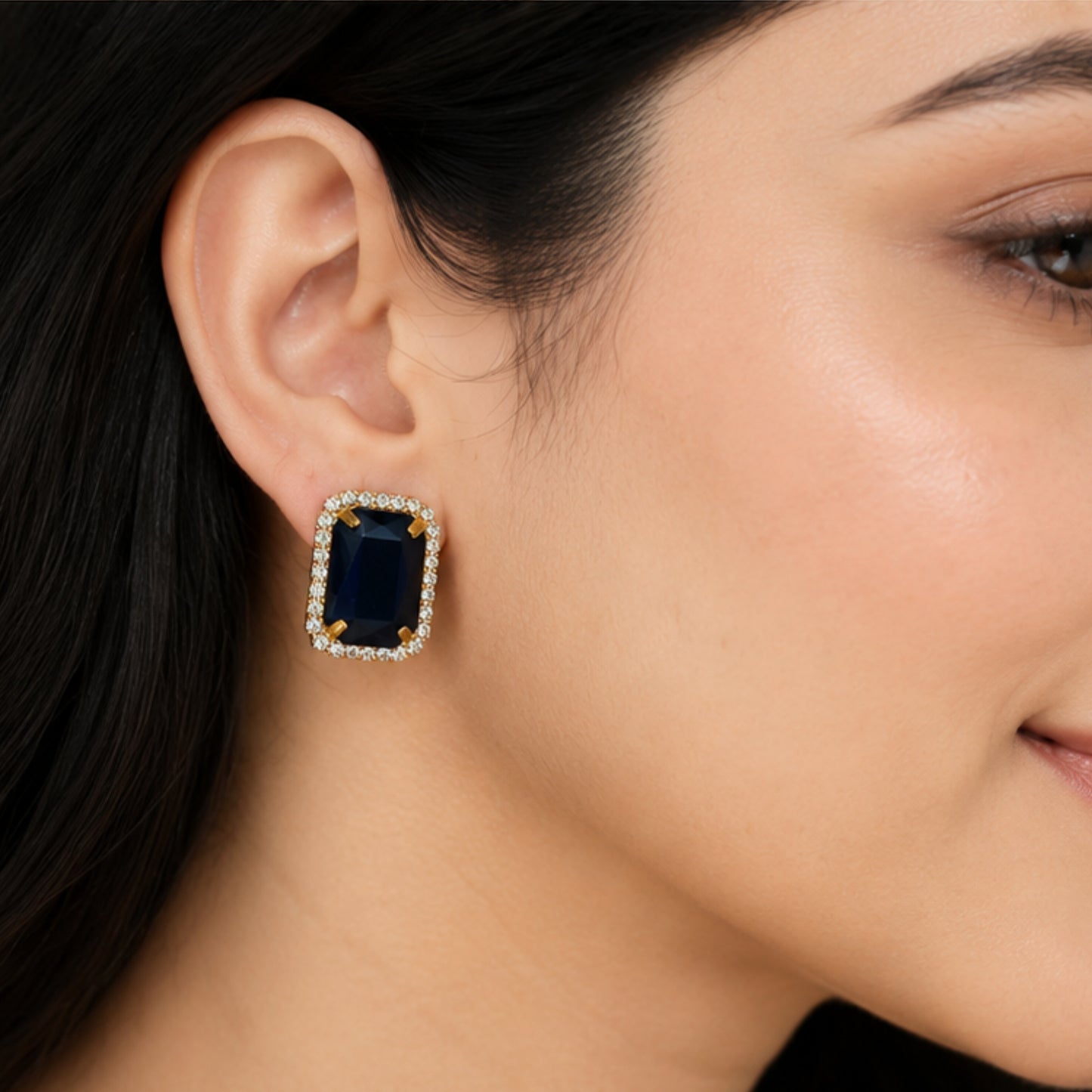 Midnight Noir Crystal Studs with Dual-Tone Border
