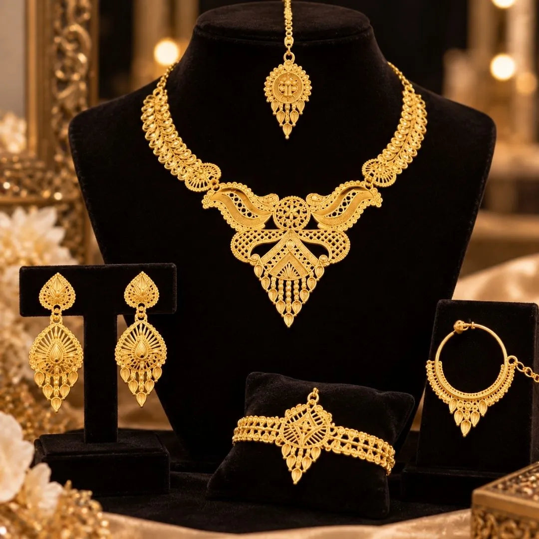 Bridal Gold-Tone Necklace Jewellery Set