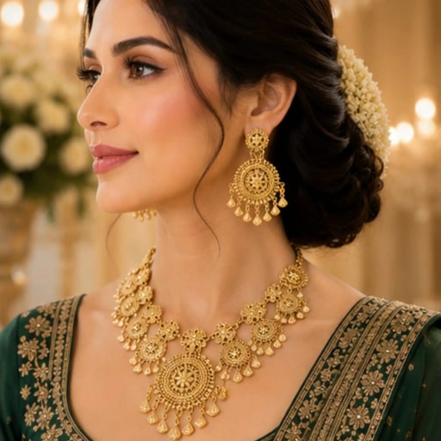 Golden Royal Sunburst Filigree Necklace Set