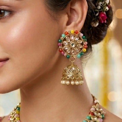 Pearl Chain Necklace Set with Jhumka Earrings &amp; Maang Tikka