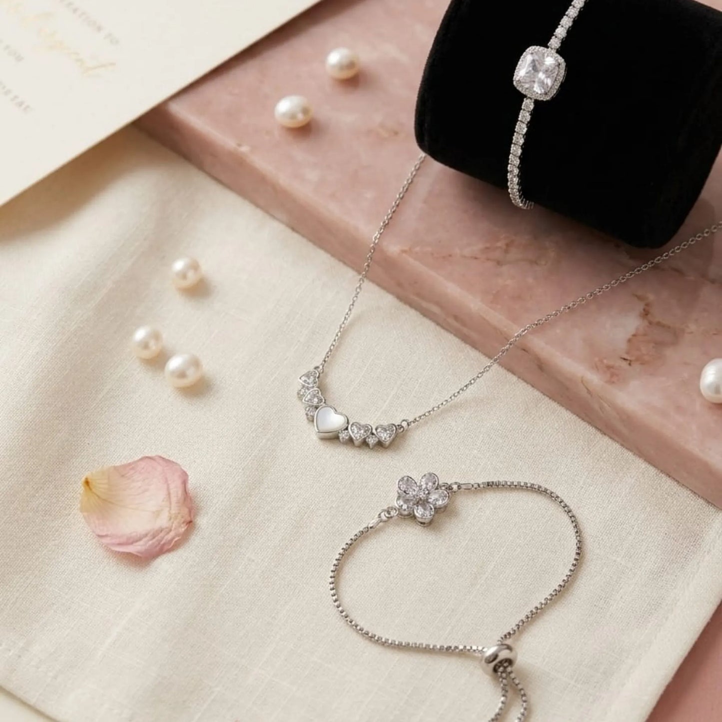 Kids' Silver Heart & Flower Jewellery Gift Set – Heart Necklace, Flower Bracelet & Crystal Bangle