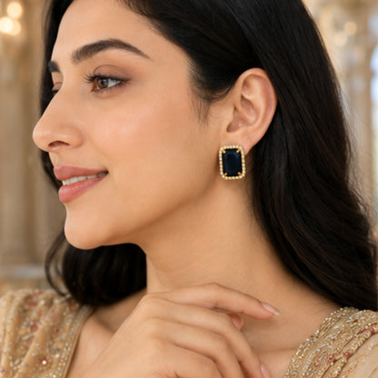 Midnight Noir Crystal Studs with Dual-Tone Border