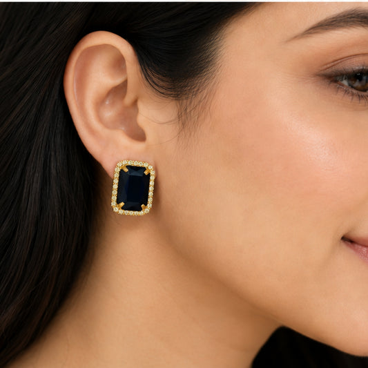 Midnight Noir Crystal Studs with Dual-Tone Border