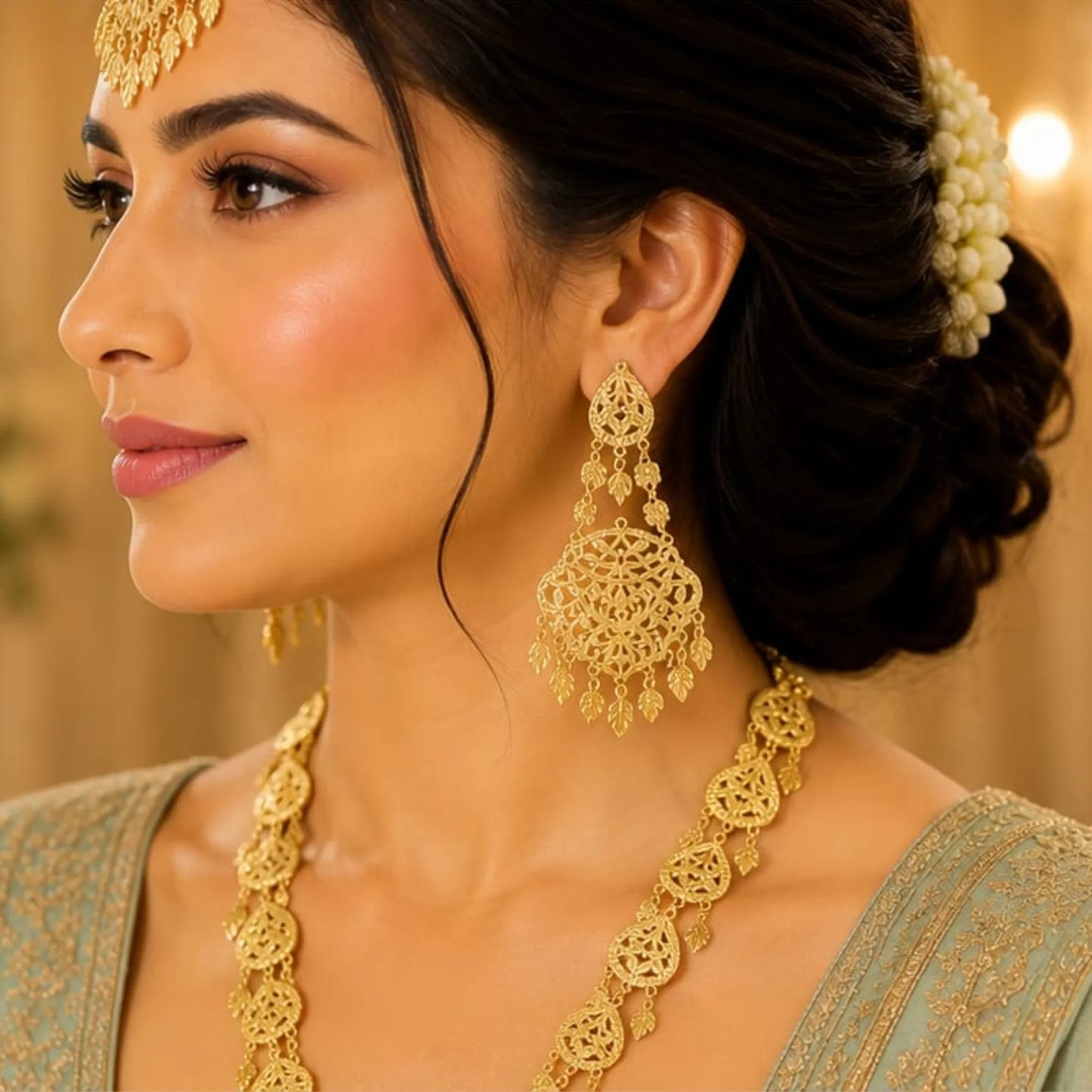 Majestic Gold Filigree Long Haar Set with Paasa