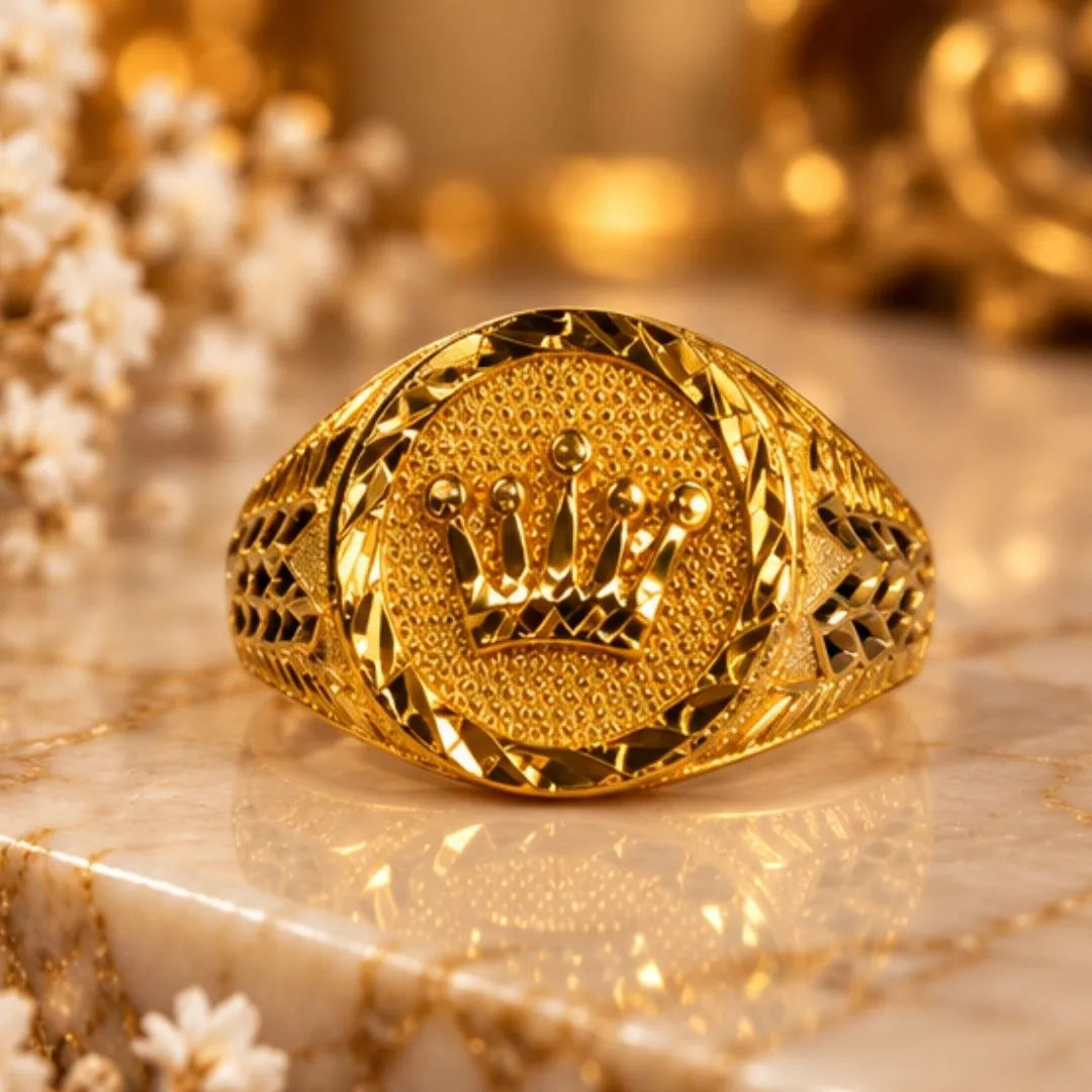 Men’s Gold-Tone Crown Design Statement Ring