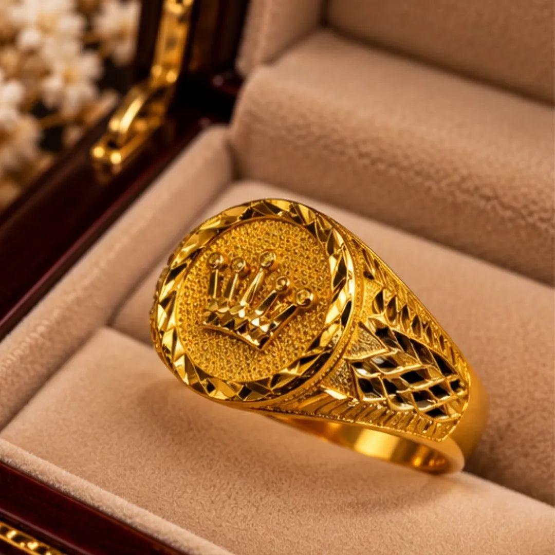 Men’s Gold-Tone Crown Design Statement Ring