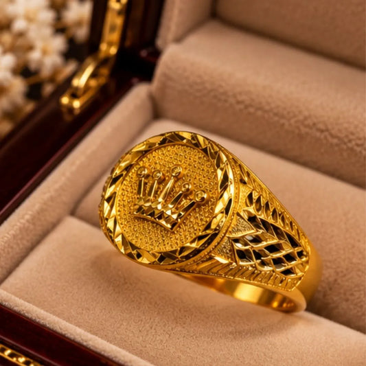 Men’s Gold-Tone Crown Design Statement Ring