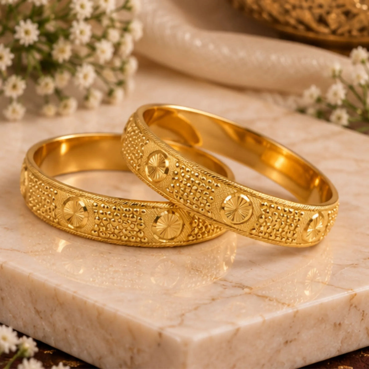 Textured Gold-Tone Traditional Bangle Pair