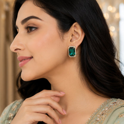Emerald Radiance Crystal Studs with Dual-Tone Border