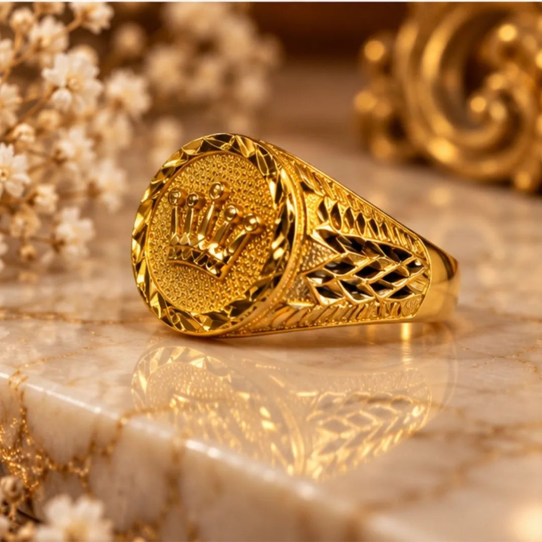 Men’s Gold-Tone Crown Design Statement Ring