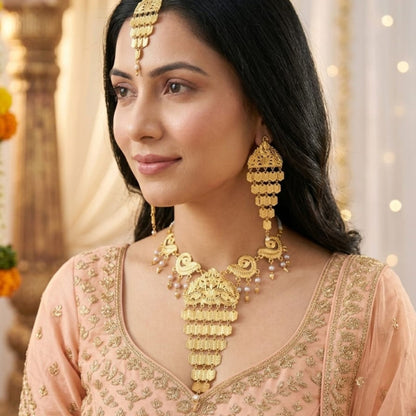 Traditional Peacock Gold-Tone Necklace Set