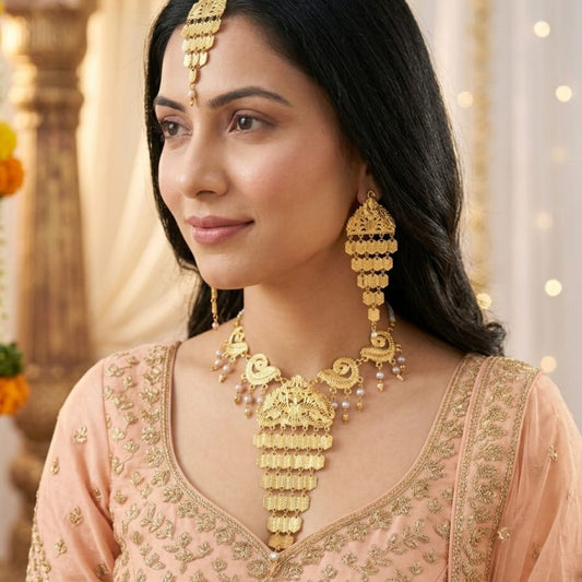 Traditional Peacock Gold-Tone Necklace Set