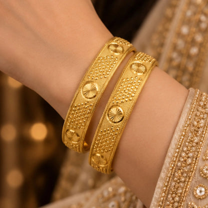 Textured Gold-Tone Traditional Bangle Pair