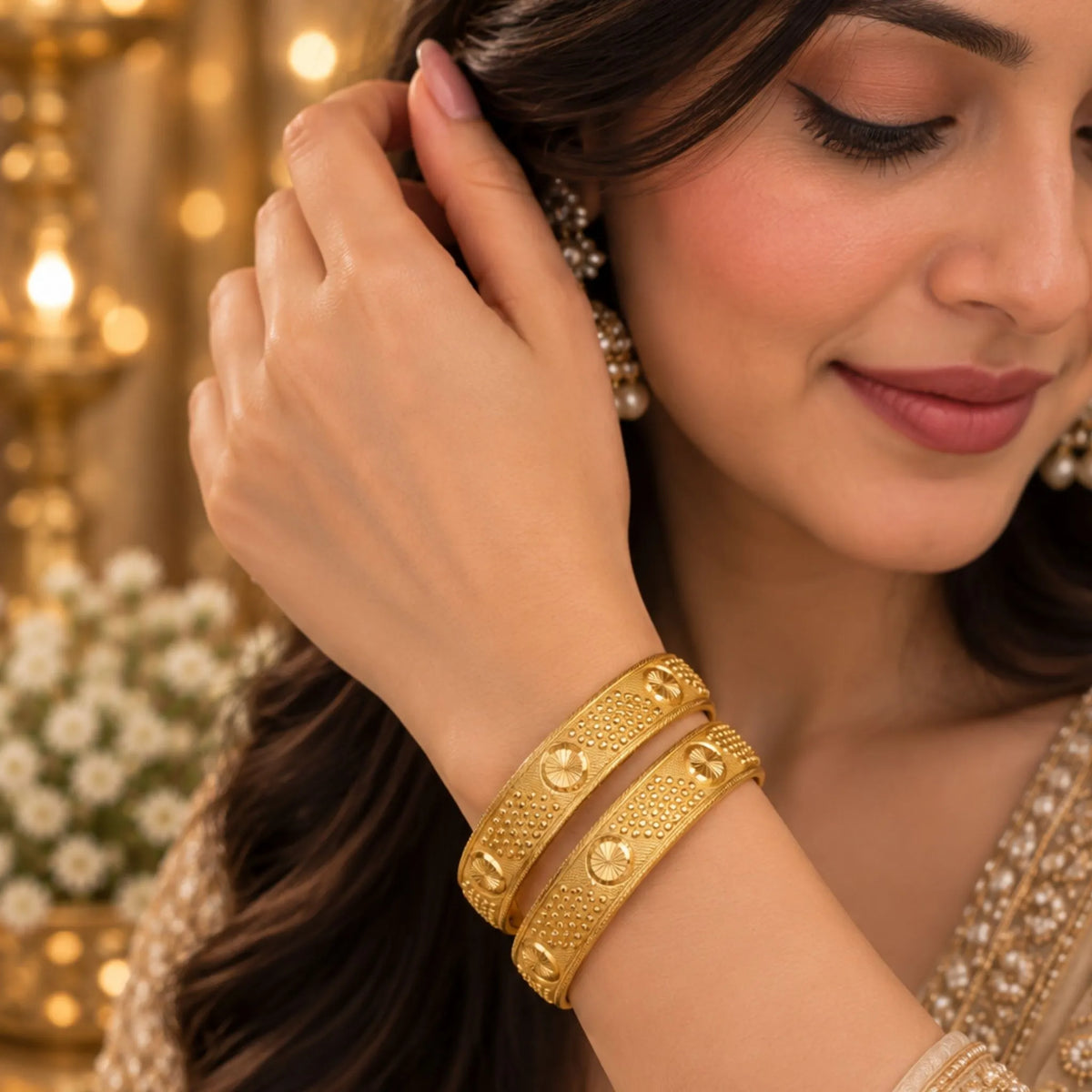 Textured Gold-Tone Traditional Bangle Pair