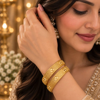 Textured Gold-Tone Traditional Bangle Pair