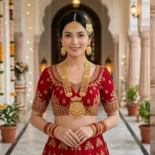 Traditional Long Necklace Set with Side Passa