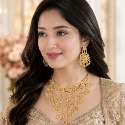 Traditional Gold-Tone Tassel Necklace Set