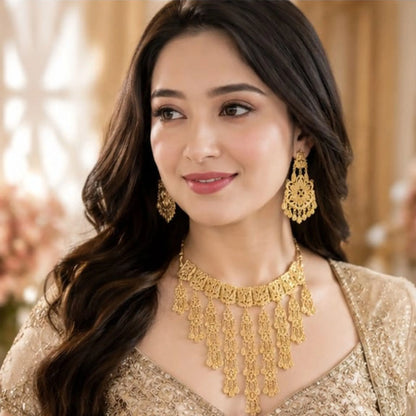 Traditional Gold-Tone Tassel Necklace Set
