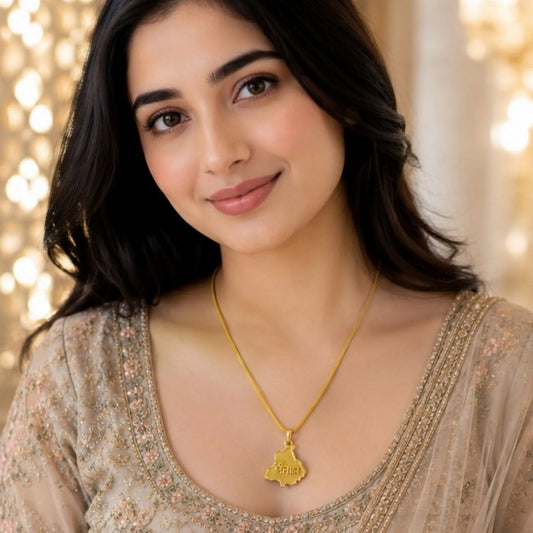 Unisex Gold-Tone Punjab Map Pendant Necklace – Minimalist Everyday Chain