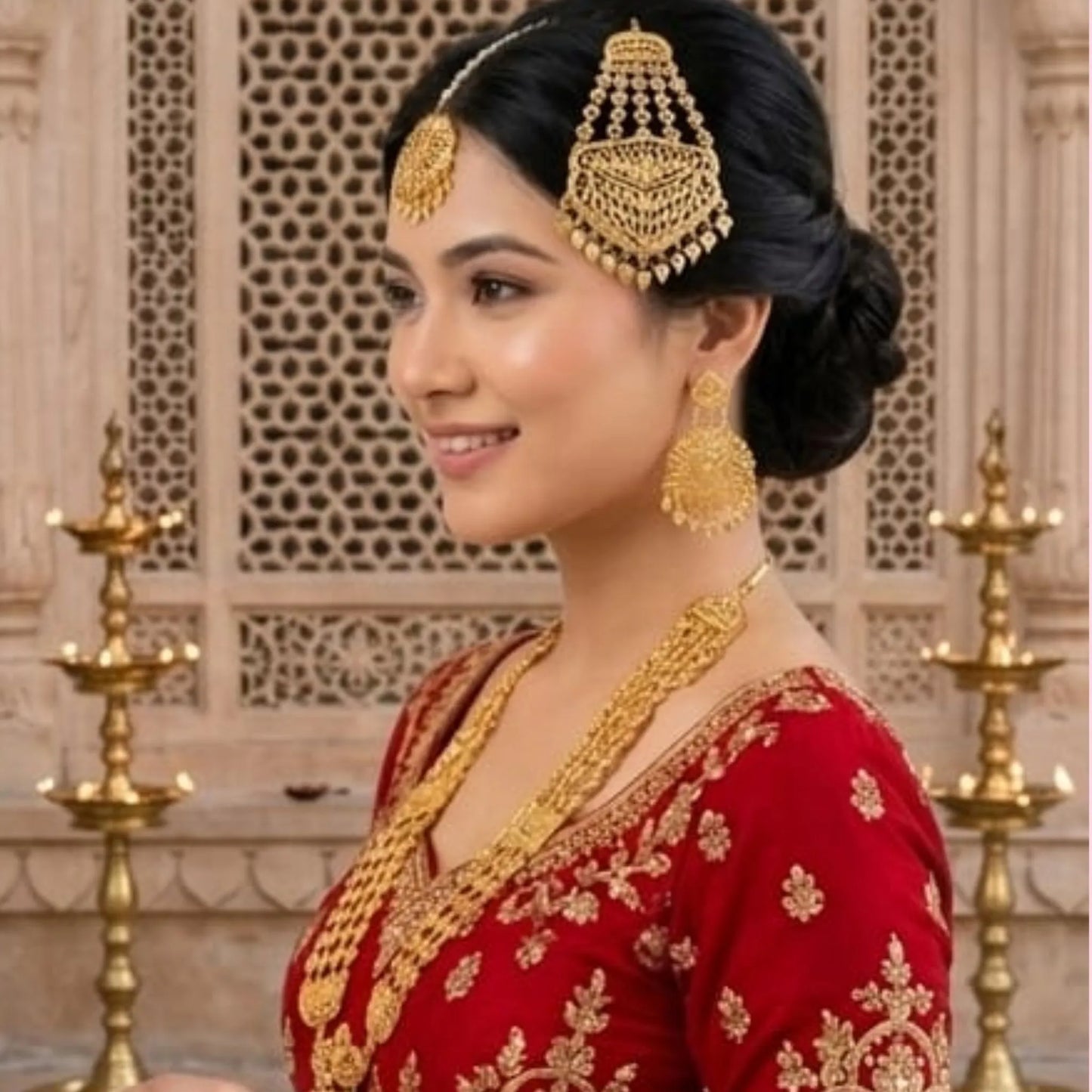 Traditional Long Necklace Set with Side Passa