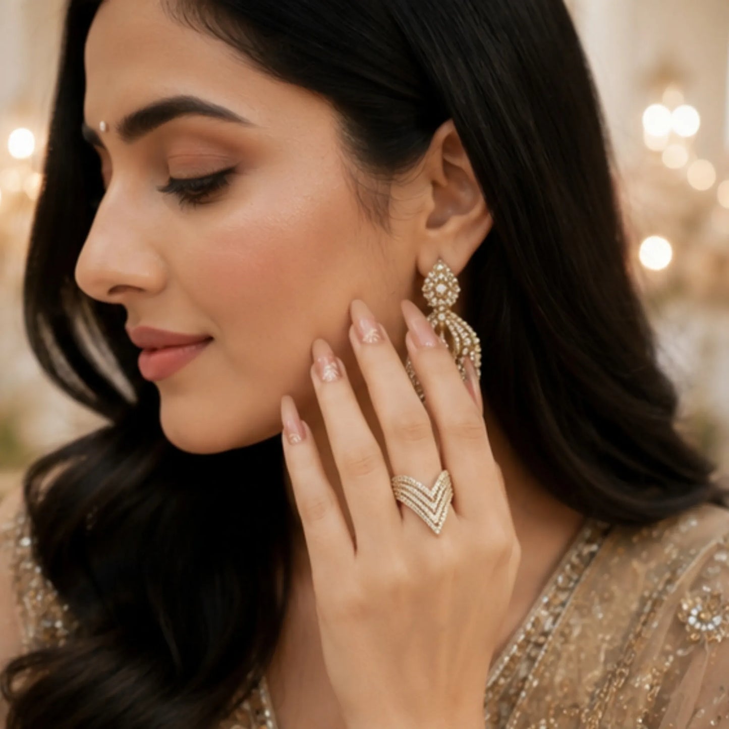 Golden Chevron Tiara Ring
