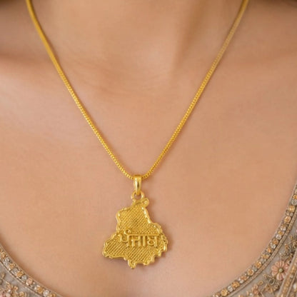 Unisex Gold-Tone Punjab Map Pendant Necklace – Minimalist Everyday Chain