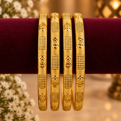 Traditional Gold-Tone Textured Bangle Set