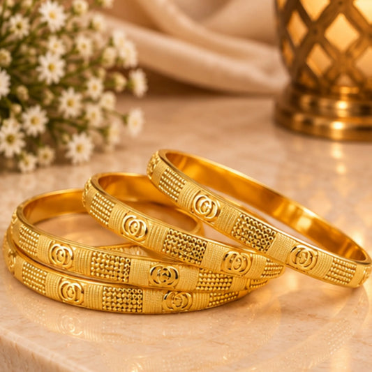 Traditional Gold-Tone Textured Bangle Set