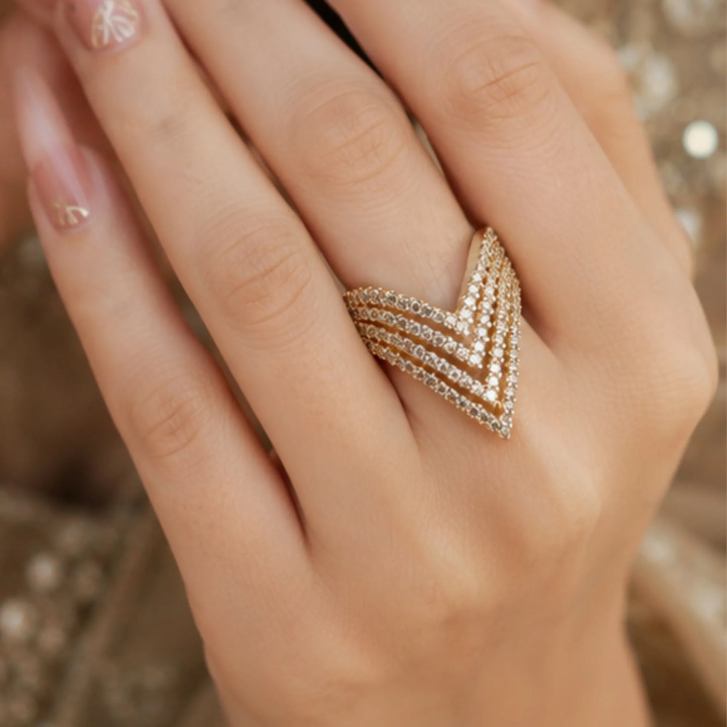 Golden Chevron Tiara Ring