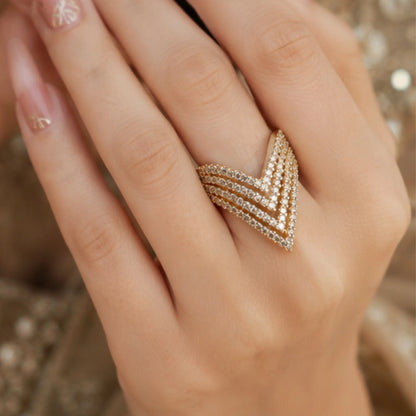 Golden Chevron Tiara Ring