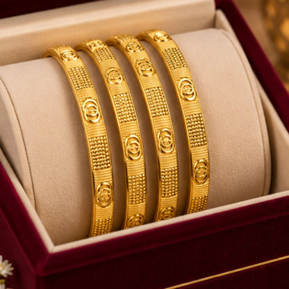Traditional Gold-Tone Textured Bangle Set