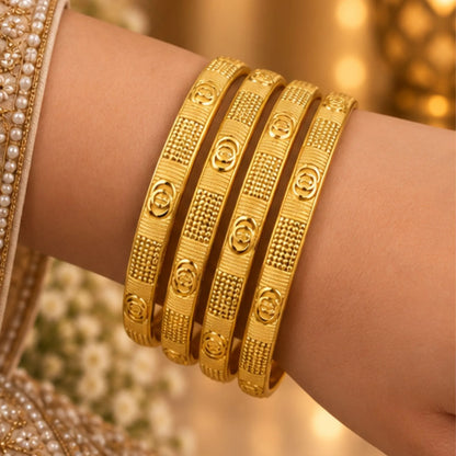 Traditional Gold-Tone Textured Bangle Set