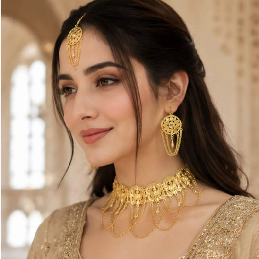 Traditional Gold-Tone Choker Necklace Set