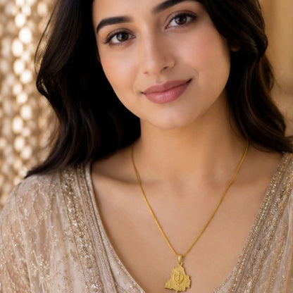 Unisex Gold-Tone Punjab Khanda Map Pendant Necklace – Minimalist Everyday Chain
