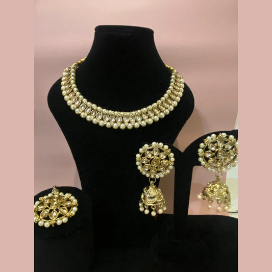 Pearl Chain Necklace Set with Jhumka Earrings &amp; Maang Tikka