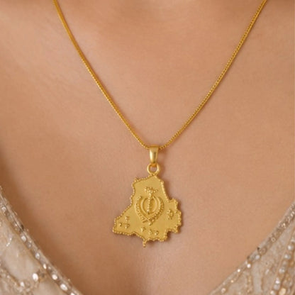 Unisex Gold-Tone Punjab Khanda Map Pendant Necklace – Minimalist Everyday Chain