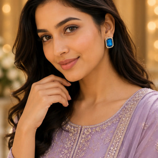 Powder Blue Serenity Crystal Studs with Classic Gold Border