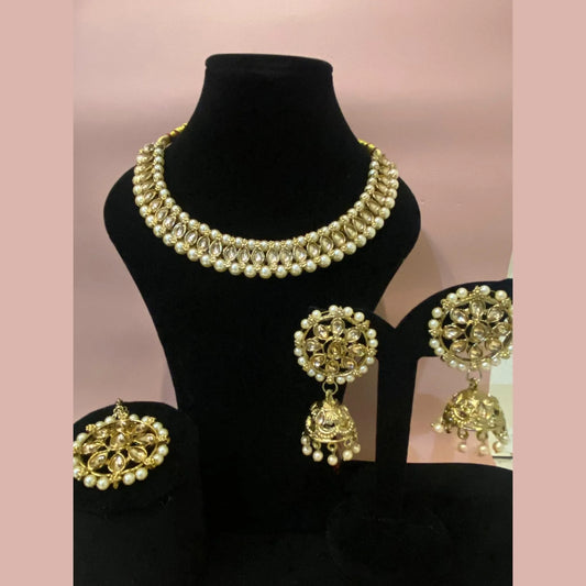 Pearl Chain Necklace Set with Jhumka Earrings &amp; Maang Tikka