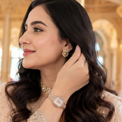 Rose Gold Crystal Bracelet Watch for Women
