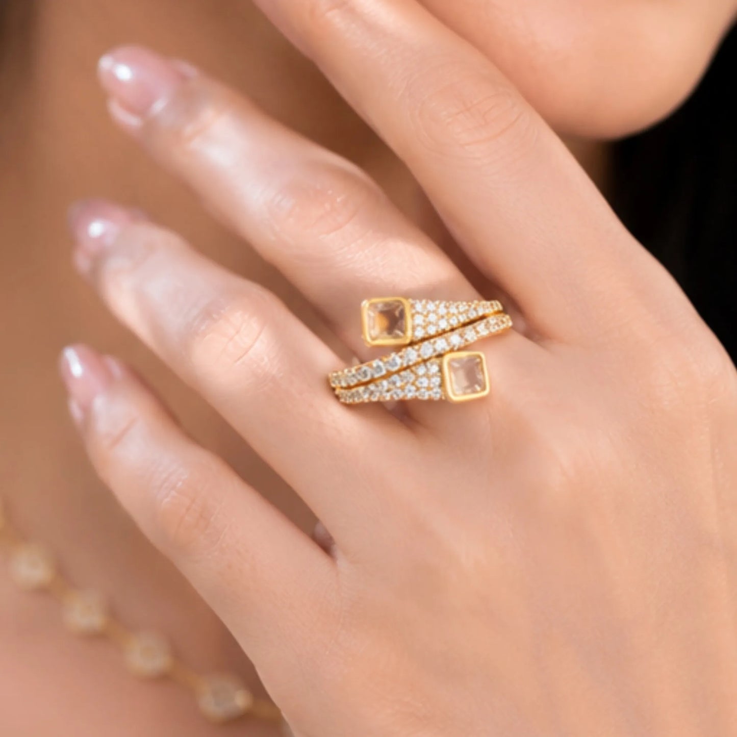 Golden Twin Topaz Ring