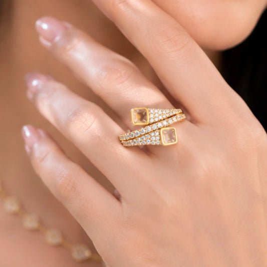 Golden Twin Topaz Ring