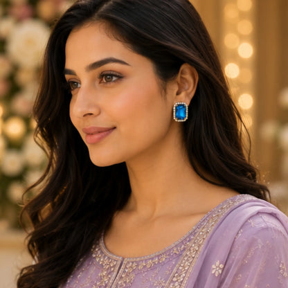 Powder Blue Serenity Crystal Studs with Classic Gold Border