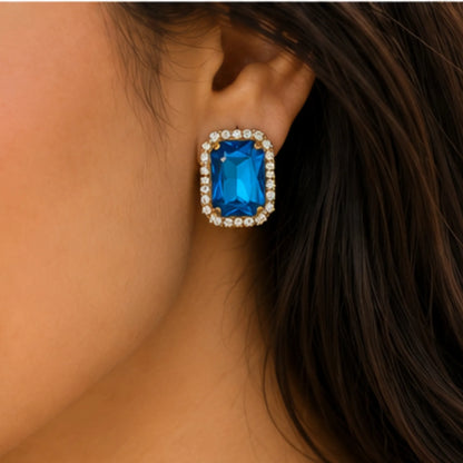 Powder Blue Serenity Crystal Studs with Classic Gold Border