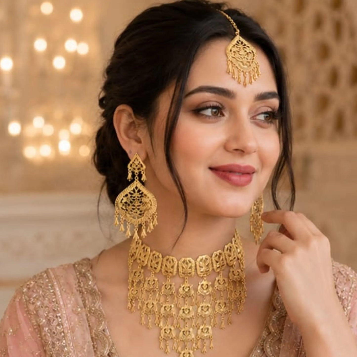 Traditional Gold-Tone Choker Set with Tikka